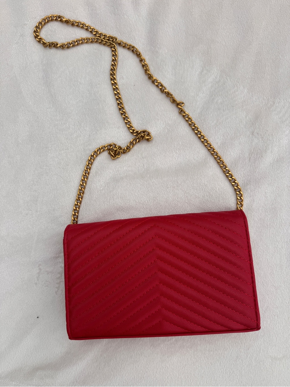 Saint Laurent Red Chevron Quilted Envelope Crossbody with Gold YSL Hardware - Picture 5 of 9
